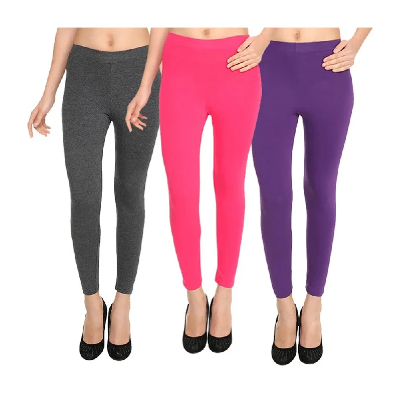 HiFlyers Women Ankle Length Leggings Pack Of 3 Fashionable Fitted Workout Leggings