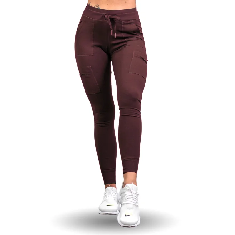 Hybrid Cargo Leggings - Burgundy Trendy Digital Print Leggings
