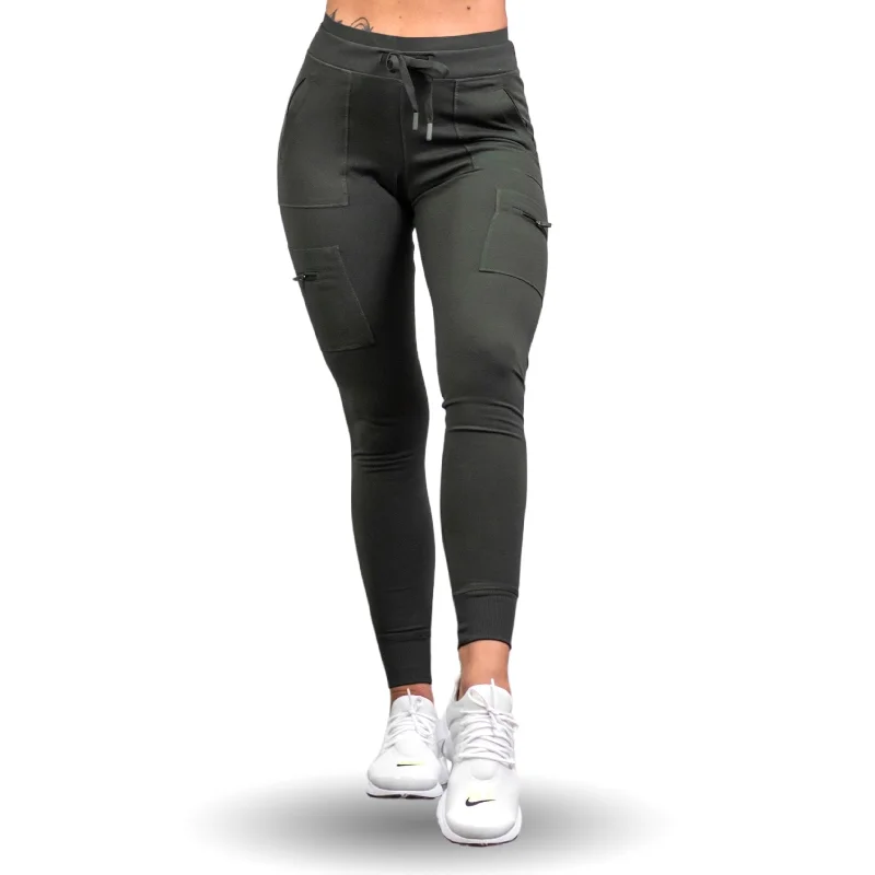Hybrid Cargo Leggings - Olive Comfortable Zip-Up Leggings