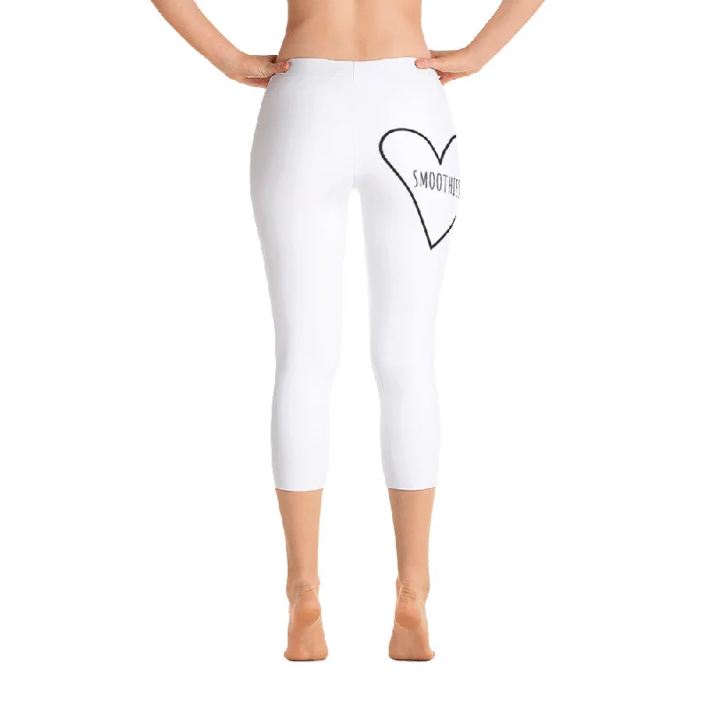 Crave the Day - Love Smoothies Heart: White Ladies Tight Capri Leggings