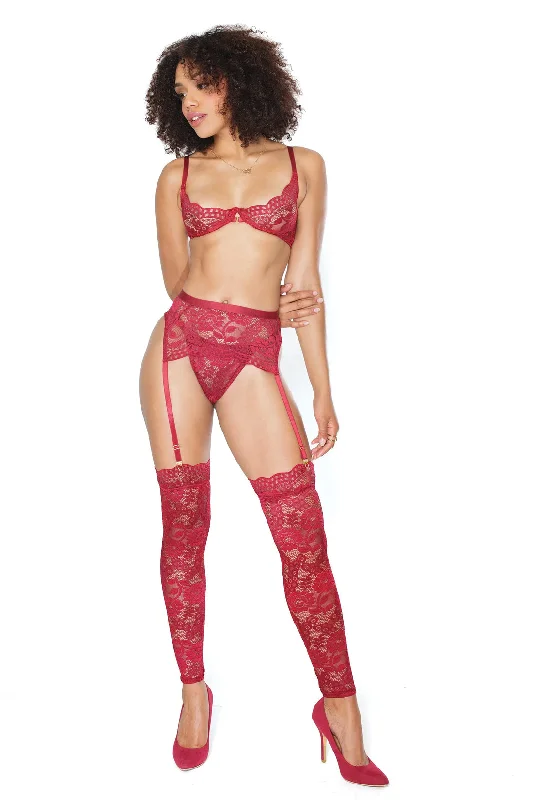 Matching Lace Bra, Garter & Leggings Set Cozy Textured Workout Leggings