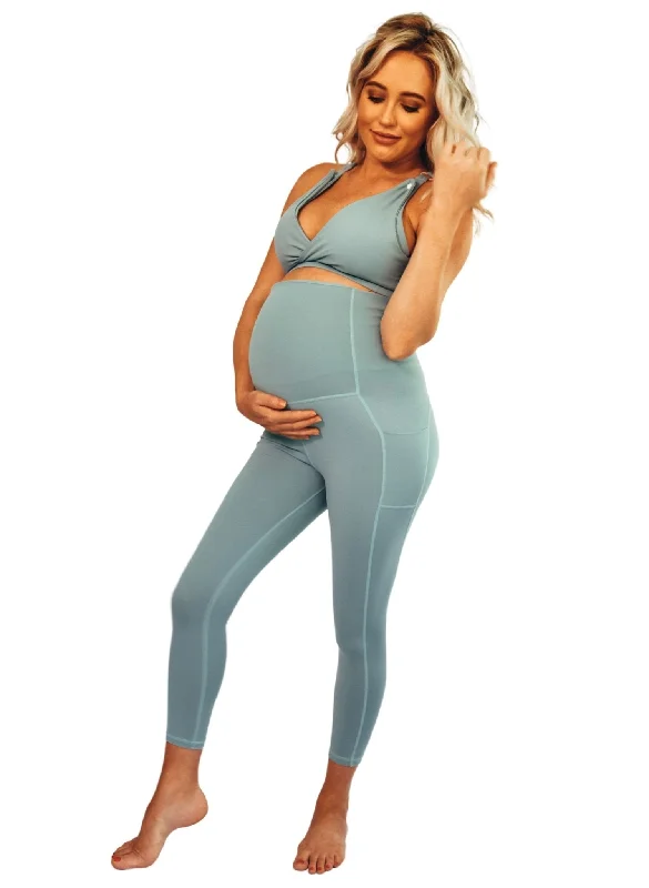 Maternity Bra & Legging Activewear Set -  Blue Comfortable Sports Performance Tights