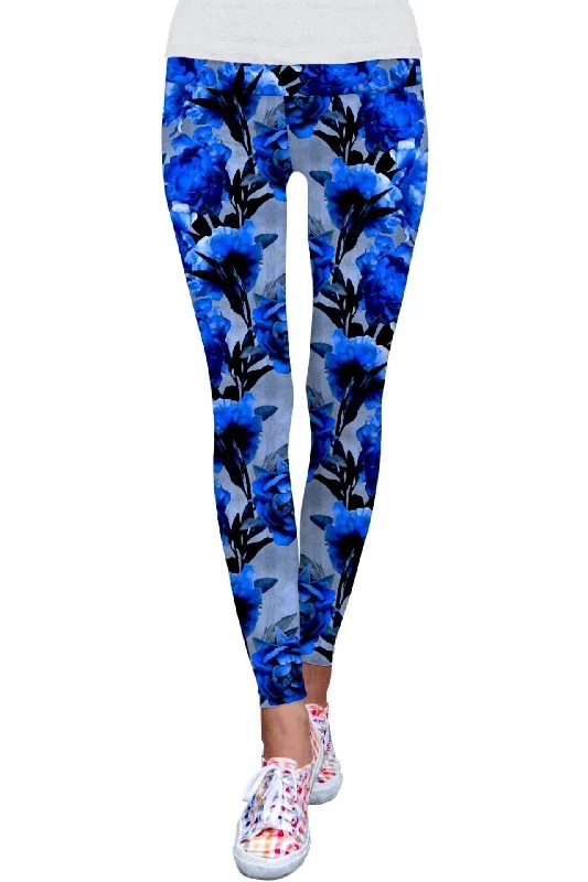 Mystery Lucy Blue Floral Print Performance Leggings - Women