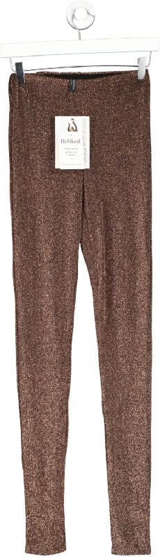 Naked Wardrobe Brown Glitter Leggings UK M