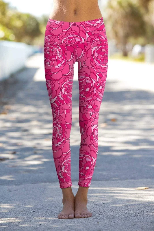 Peony Blaze Lucy Pink Floral Performance Leggings - Women