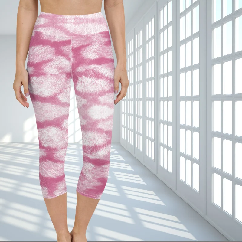 Pink Animal Print Yoga Capri Leggings | Exercise Capri Leggings, lioness-love