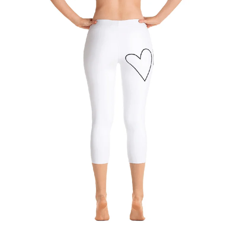 Crave the Day - Plant Based Love Heart: White Ladies Tight Capri Leggings