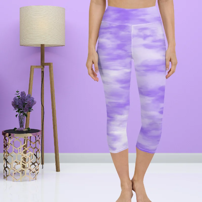 Purple Tie Dye Yoga Capri Leggings | Exercise Capri Leggings, lioness-love