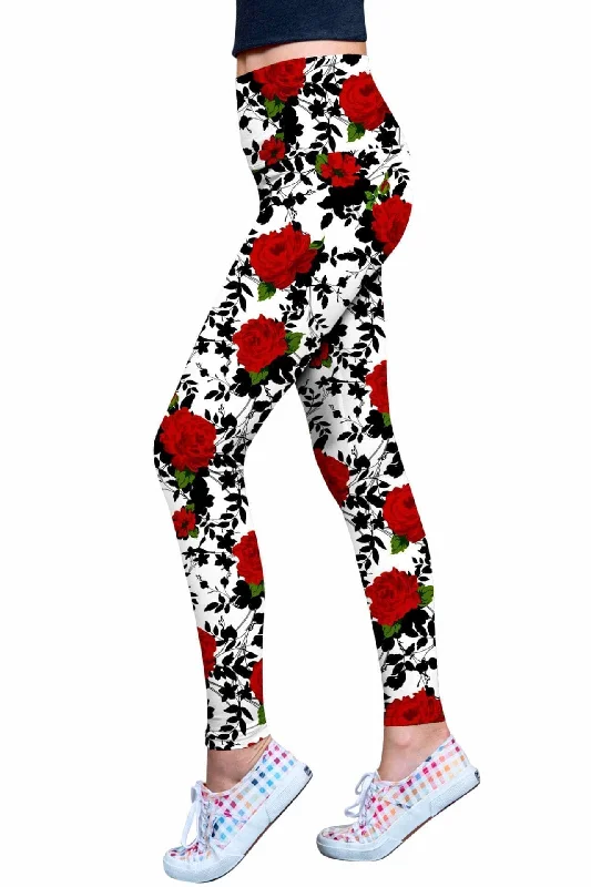 Queen Power Lucy White Floral Print Eco Leggings - Women