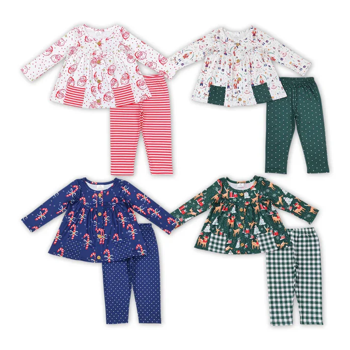 RTS NO MOQ Baby Girls Christmas Pocket Sibling Legging Pants Clothing Sets