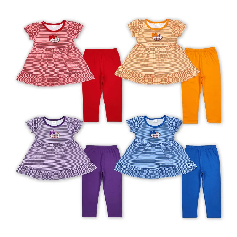 RTS NO MOQ Embroidered Baby Girls Embroidery Footabll Leggings Outfit Trendy Faux Suede Leggings RTS NO MOQ Embroidered Baby Girls Embroidery Footabll Leggings Outfit Trendy Faux Suede Leggings