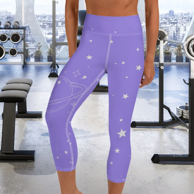 Saturn and Stars Yoga Capri Leggings | Fitness Capri Leggings, lioness-love