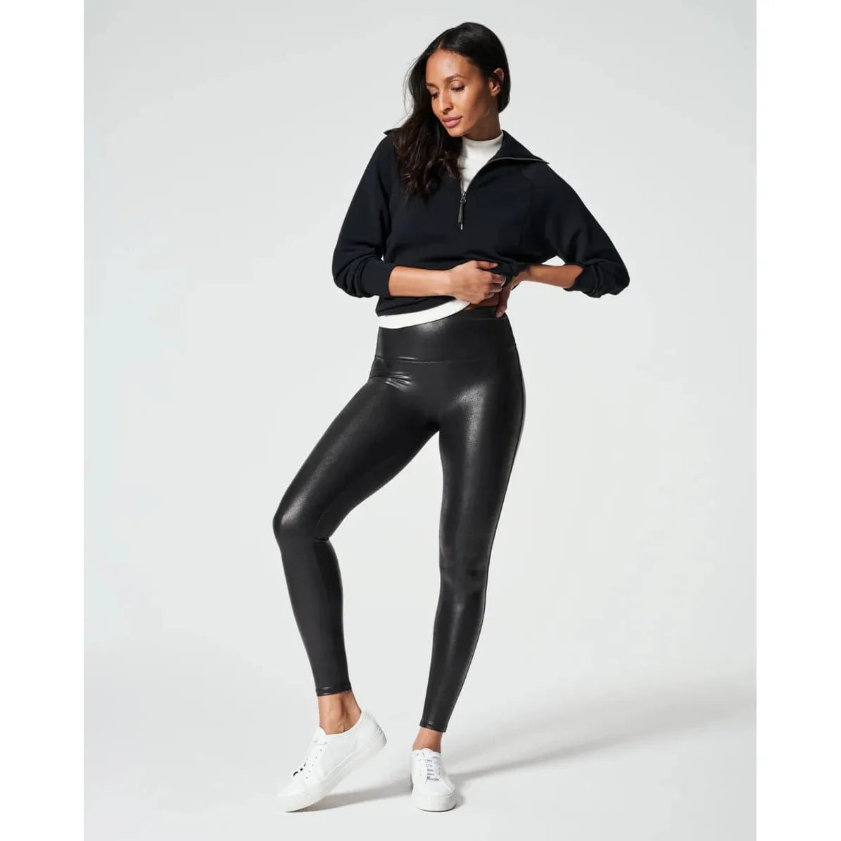 Spanx Faux Leather Leggings Trendy Sporty Compression Leggings