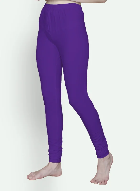 T.T. Women Solid Chudidar Cotton Lycra Cool Leggings -Brinjal Chic Workout Leggings