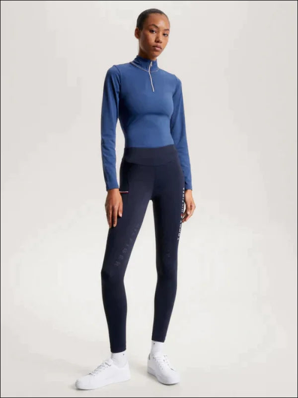 Tommy Hilfiger Womens Elmira Winter Leggings Full Grip - Desert Sky Trendy Color Block Leggings
