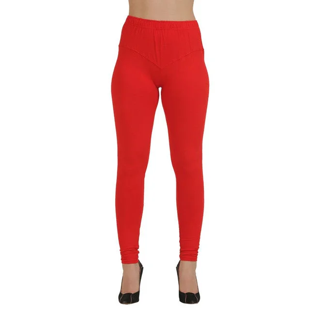 T.T. Women Churidar Leggings Red Fashionable Embroidered Detail Leggings