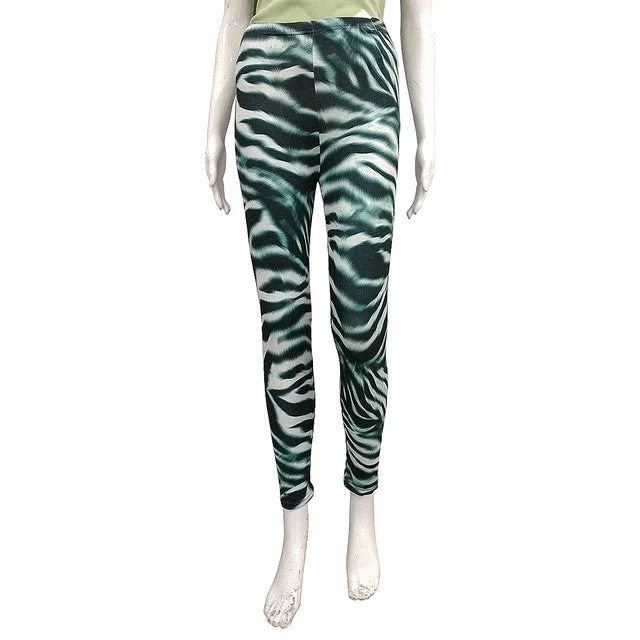 T.T Women Printed Leggings Green Stylish Side-Stripe Leggings