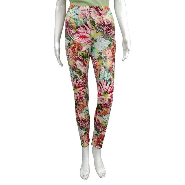 T.T Women Printed Leggings Green and Red Fashionable Quick-Dry Yoga Pants