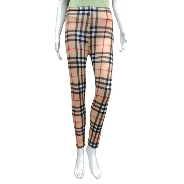 T.T Women Printed Leggings Maroon Checked Trendy Leather-Look Workout Leggings