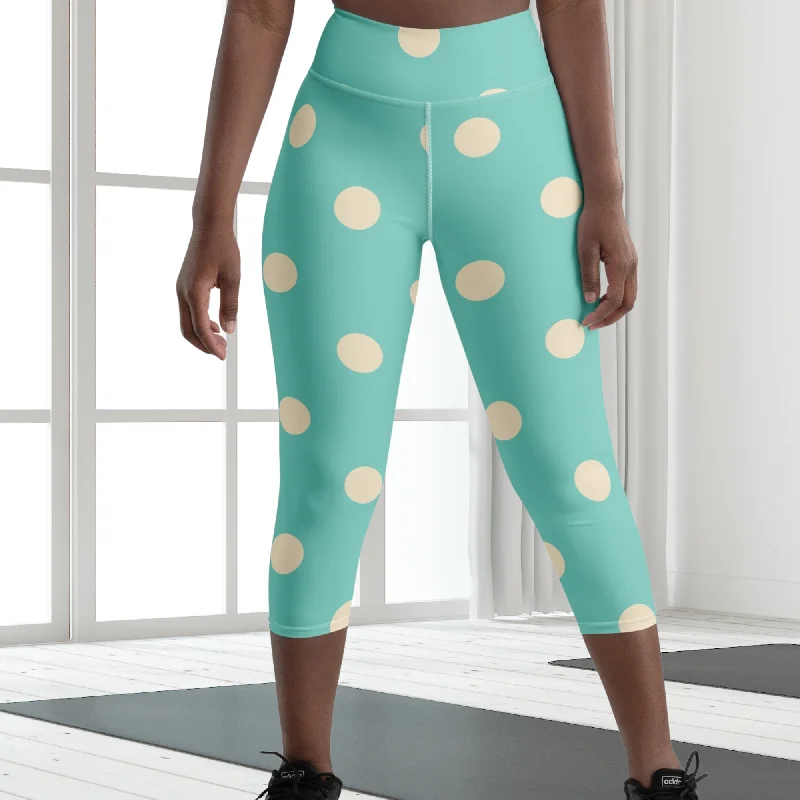 Vintage Polka Dots Yoga Capri Leggings | Exercise Capri Leggings, lioness-love