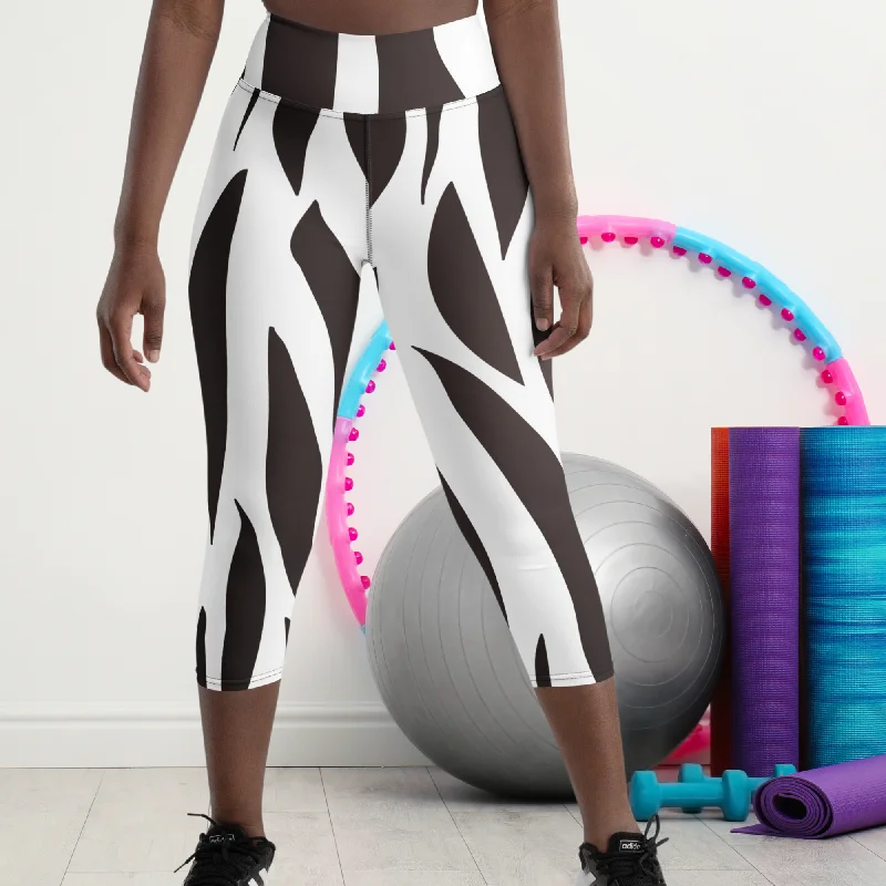 White and Black Zebra Yoga Capri Leggings | Fitness Capri Leggings, lioness-love