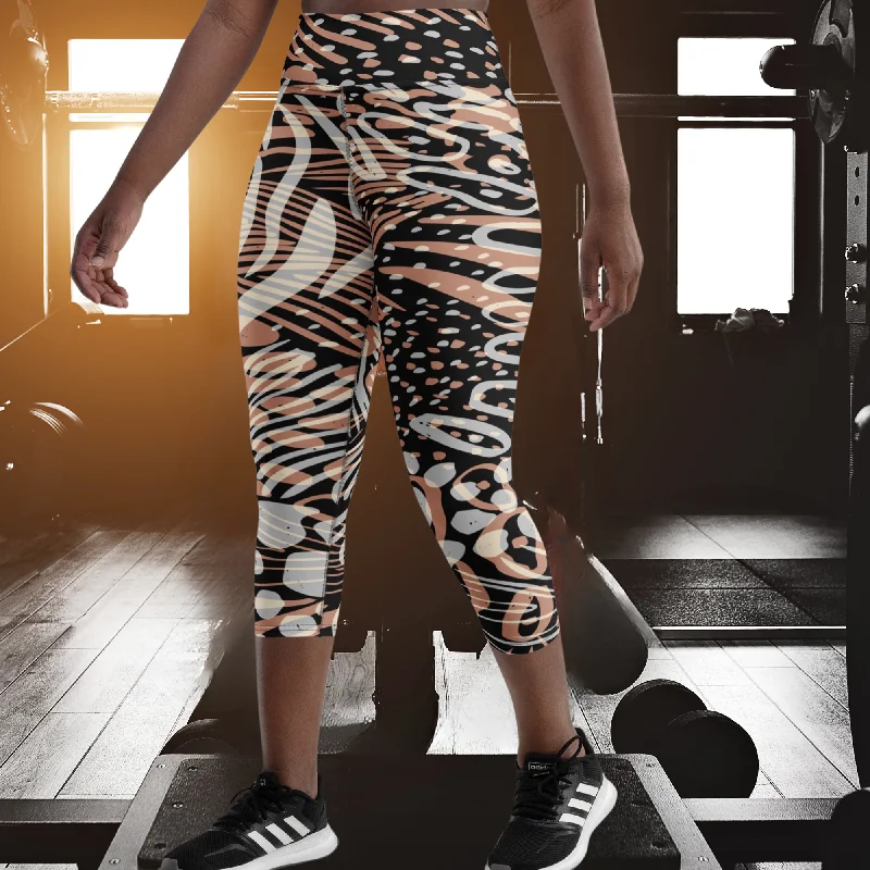 Wild and Fun Animal Print Yoga Capri Leggings | Fitness Capri Leggings, lioness-love