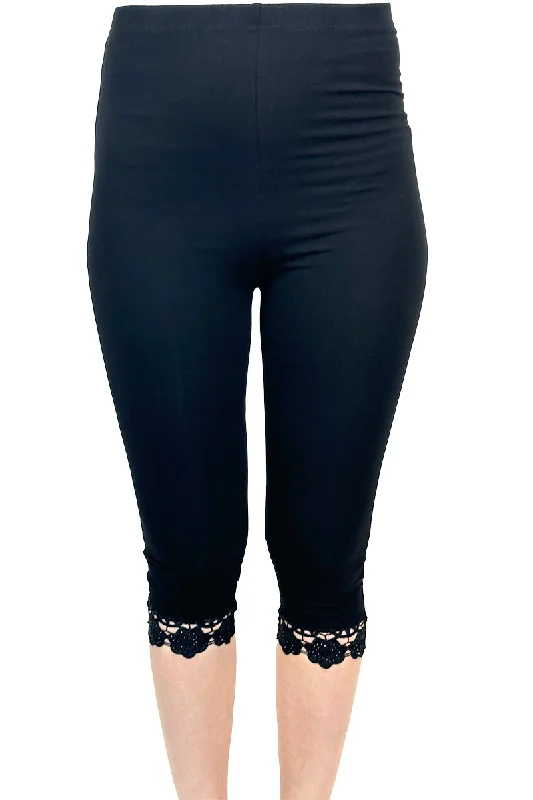 Women's Black Capri Legging with Lace Flattering and Comfortable size S - XXL