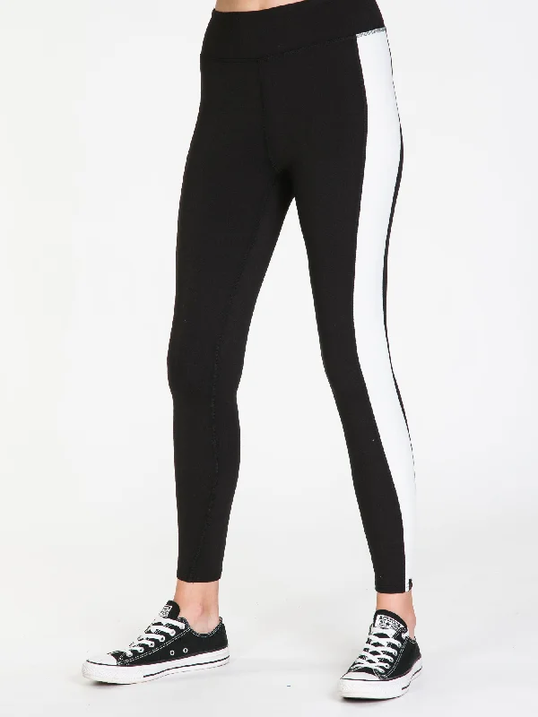 VOLCOM LIVE IN LOUNGE WHITE STRIPE LEGGING - CLEARANCE Comfortable Slim Fit Leggings VOLCOM LIVE IN LOUNGE WHITE STRIPE LEGGING - CLEARANCE Comfortable Slim Fit Leggings