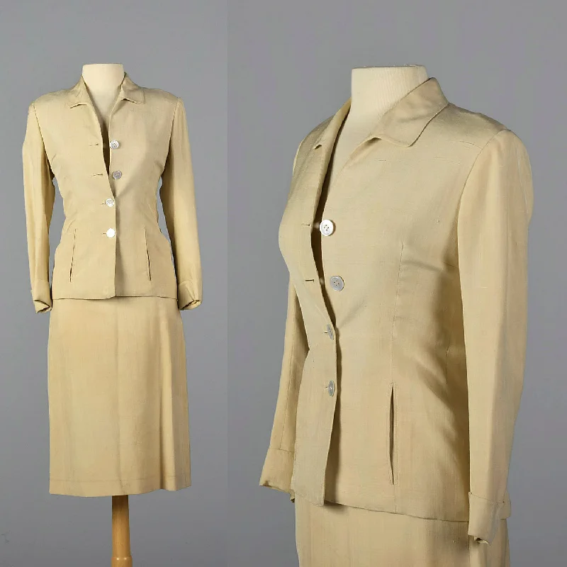 1940s Beige Two Piece Skirt Suit