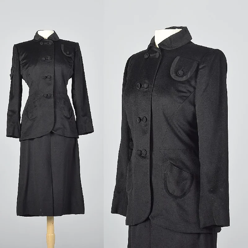 1940s Black Cashmere Skirt Suit