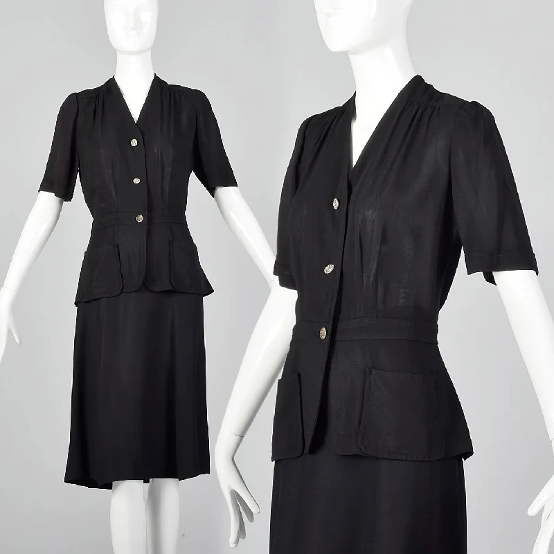 1940s Black Short Sleeve Blouse and Skirt Set denim skirt stylish