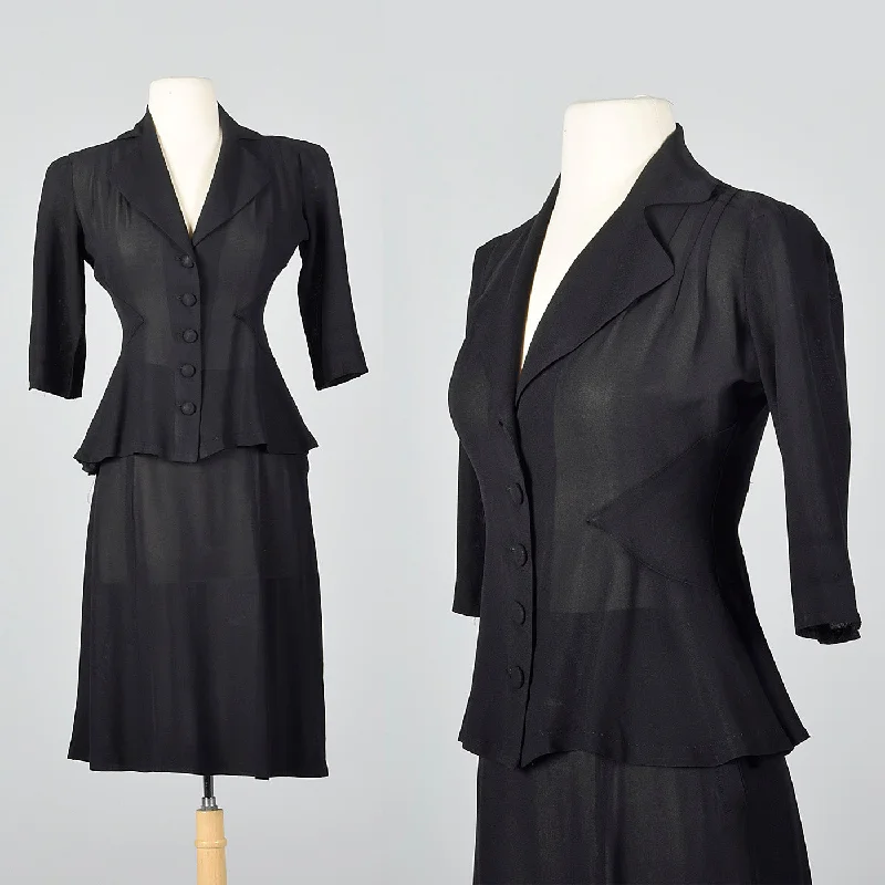 1940s Sheer Black Skirt Suit