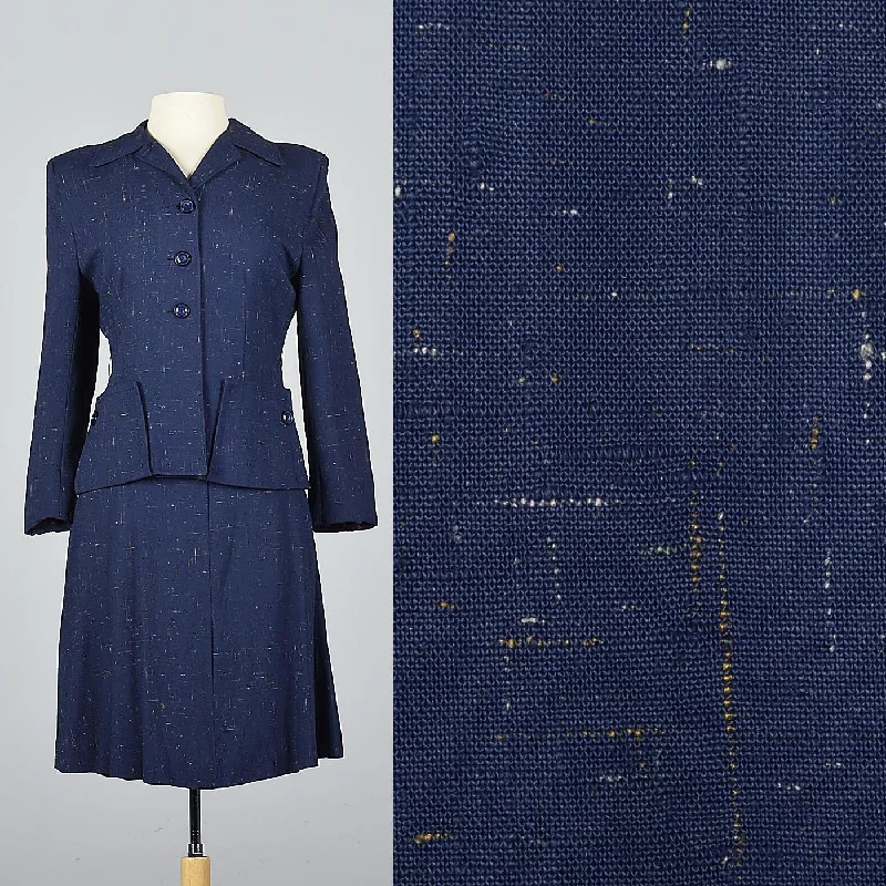 1940s Skirt Suit in Flecked Navy Fabric