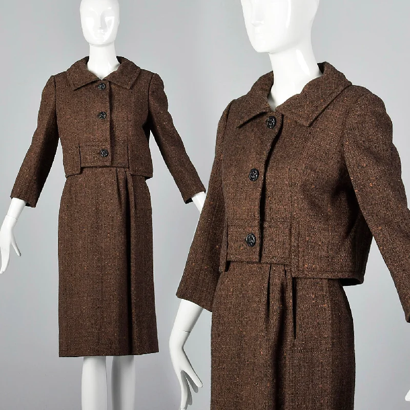 1950s Adele Simpson 28 Shop Wool Tweed Skirt Suit in Brown and Black