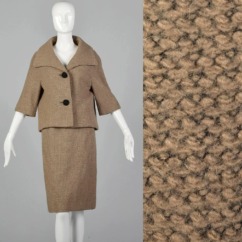 1950s Brown Woven Skirt Suit cashmere skirt rich