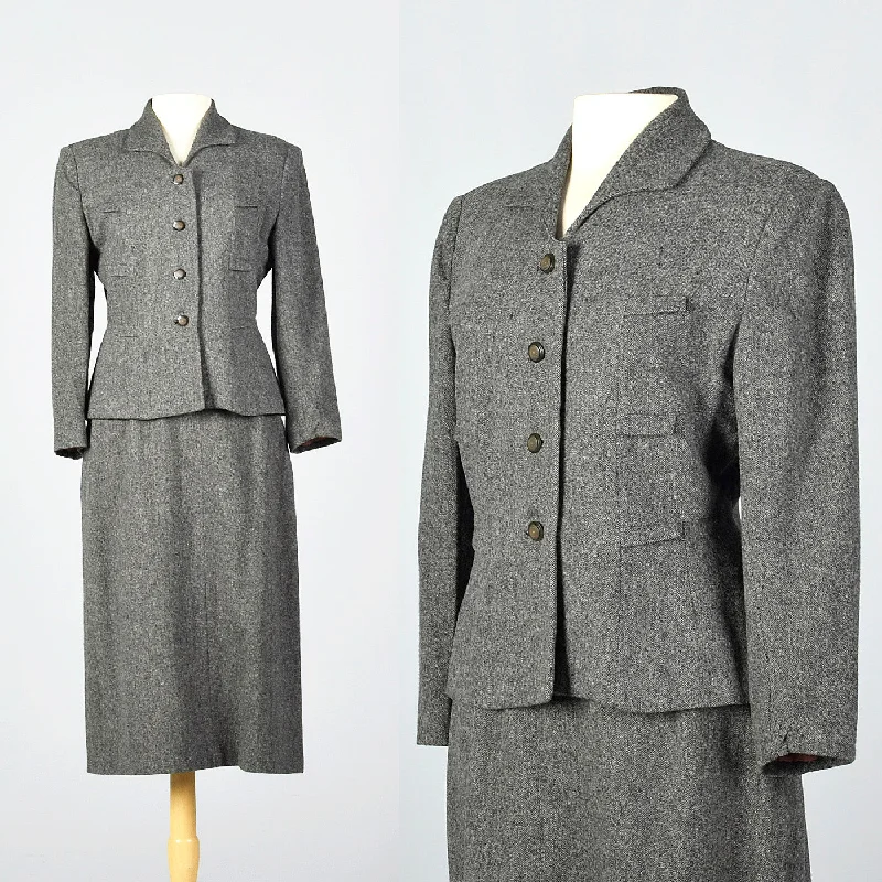 1950s Classic Gray Tweed Skirt Suit