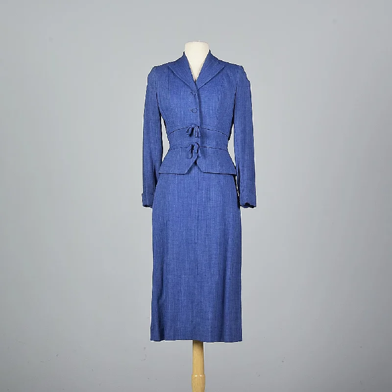 1950s Hourglass Blue Skirt Suit