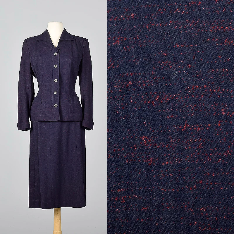 1950s Navy Blue Skirt Suit with Decorative Buttons