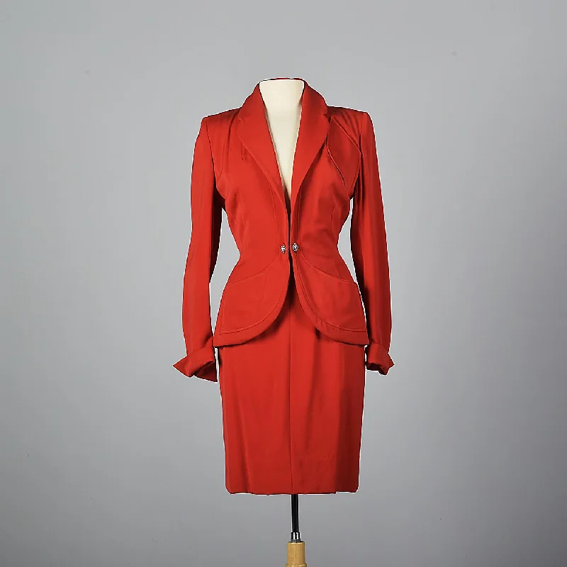 1950s Schiaparelli Skirt Suit in Bright Red Gabardine