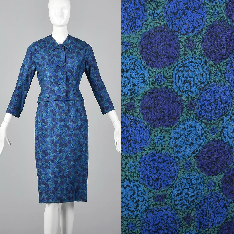 1950s Skirt Suit in a Beautiful Blue Print