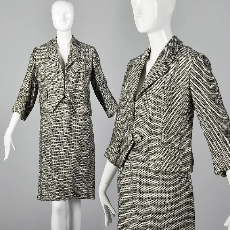 1960s Black and White Tweed Skirt Suit