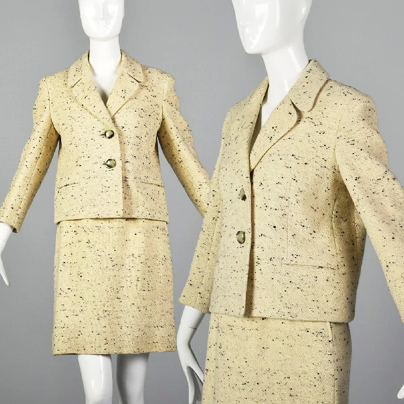 1960s Cream Skirt Suit with Navy Blue Flecks mini skirt trendy