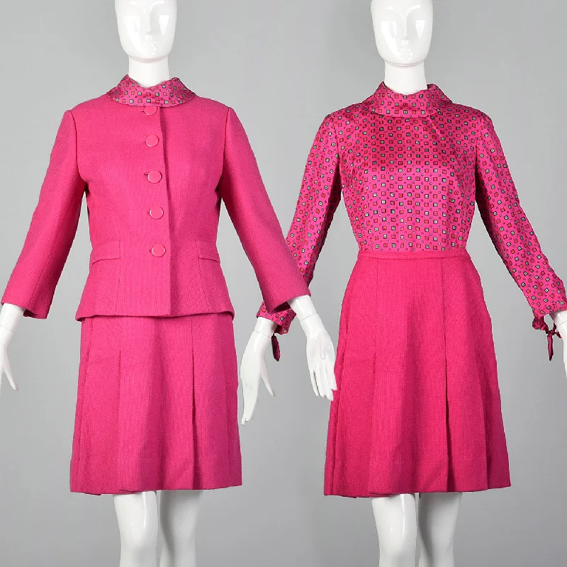 1960s Matthews Hot Pink Skirt Suit spandex blend skirt