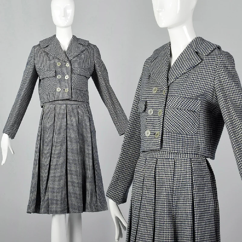 1960s Navy Blue Houndstooth Skirt Set