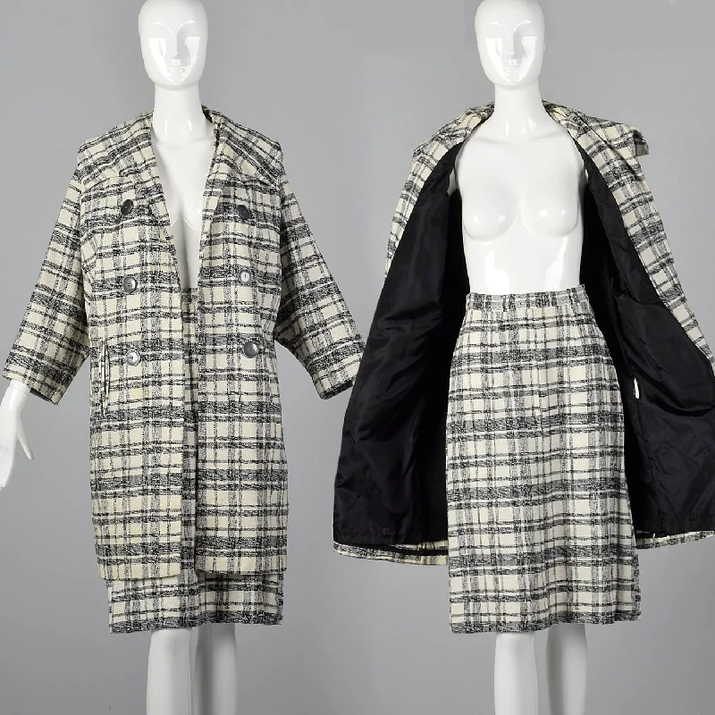 1960s Plaid Clutch Coat with Matching Skirt