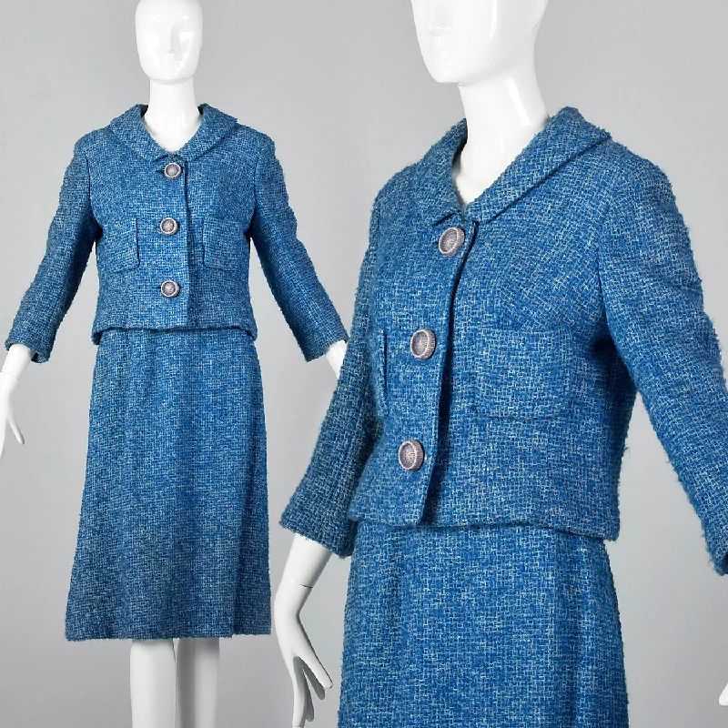 1960s Tweed Skirt Suit in Beautiful Blue