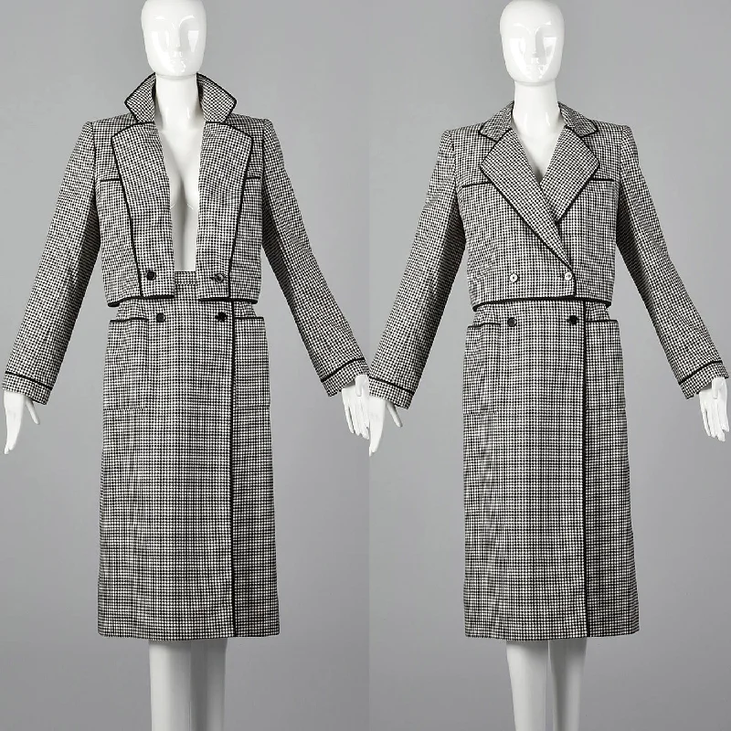 1970s Nina Ricci Wool Skirt Suit in Houndstooth Check