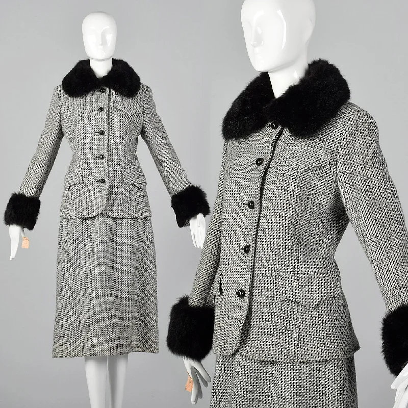 1970s Tweed Skirt Suit with Fur Trim denim skirt stylish