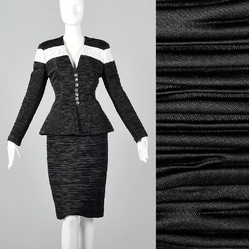 1980s Elegant Pleated Skirt Suit ribbed skirt waist
