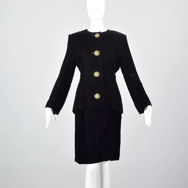 1980s Givenchy Nouvelle Boutique Black Velvet Skirt Suit